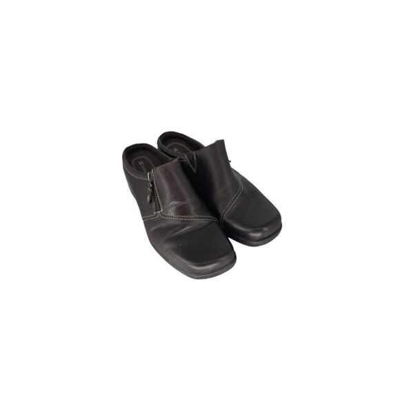 Naturalizer Brown Faux Leather Zippered Slip-On Backless Clogs Women's Size 7.5 - Picture 1 of 6